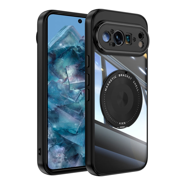 Black MagSafe hybrid phone case with 360 magnetic ring holder and camera cutouts