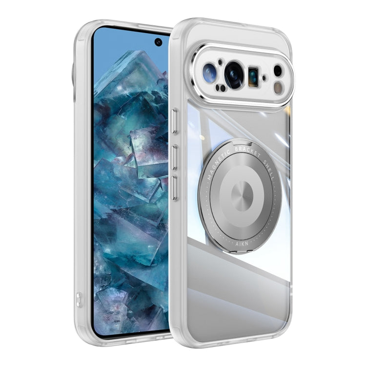 Frosted white MagSafe hybrid phone case with 360 magnetic ring holder and camera cutouts