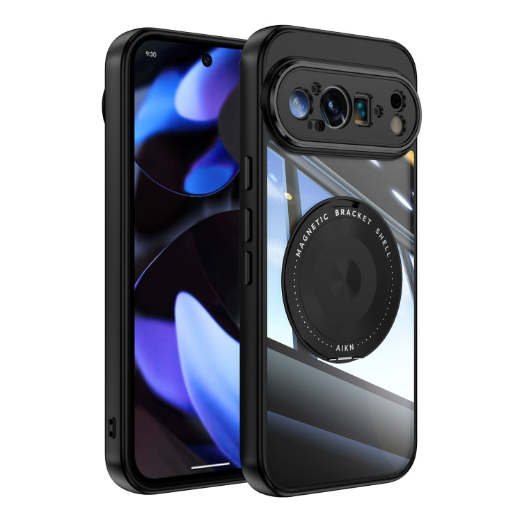 Black MagSafe hybrid phone case with 360 magnetic ring holder and camera cutouts