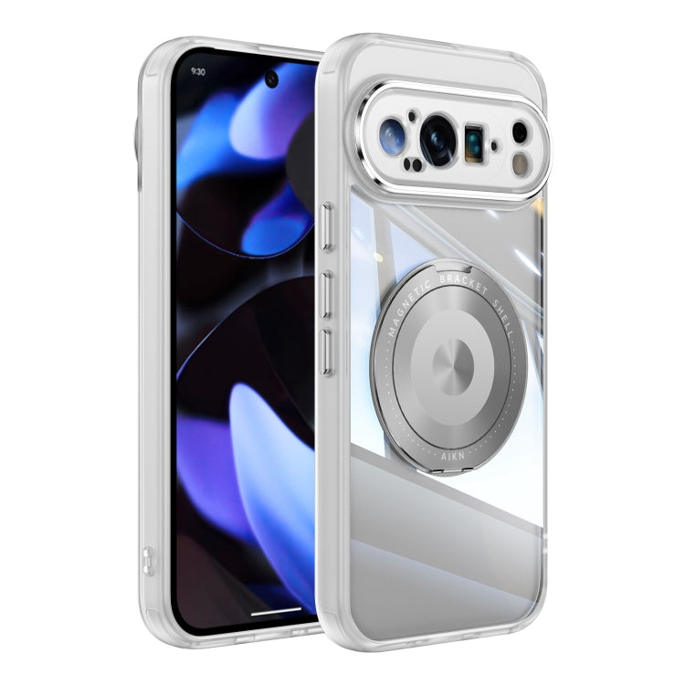 Frosted white MagSafe hybrid phone case with 360 magnetic ring holder