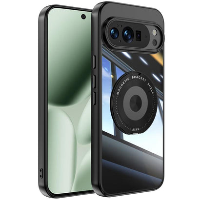 Black hybrid phone case with MagSafe-style magnetic ring and clear camera cutouts