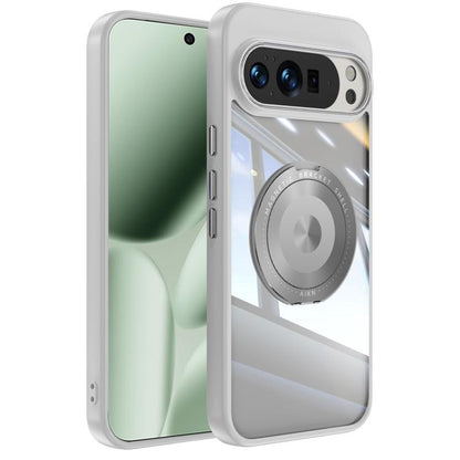 Frosted white hybrid phone case with MagSafe-style magnetic ring and camera cutouts
