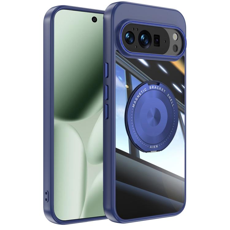 Blue hybrid phone case with MagSafe-style magnetic ring and camera cutouts
