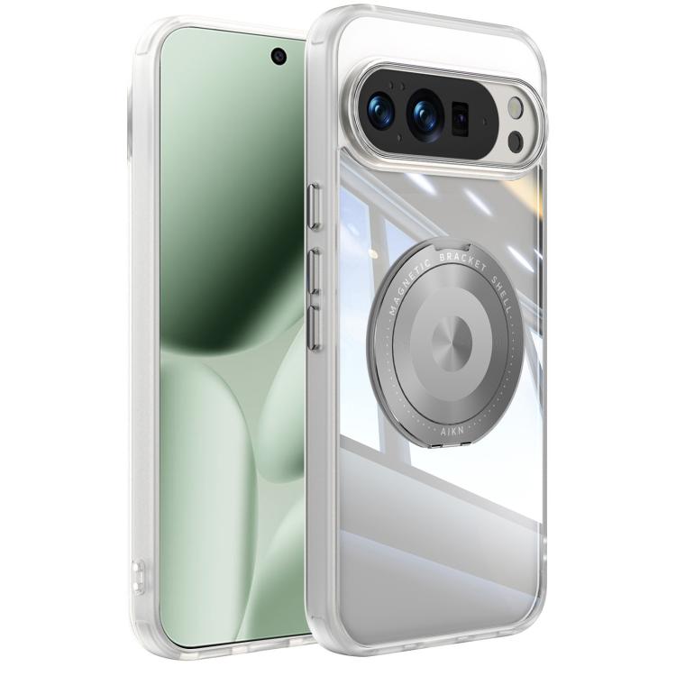 Clear hybrid phone case with MagSafe-style magnetic ring and camera cutouts