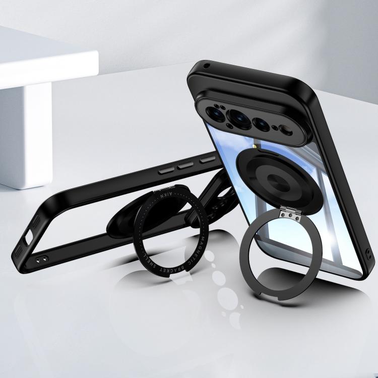 MagSafe hybrid phone case with stand rings and raised camera protection
