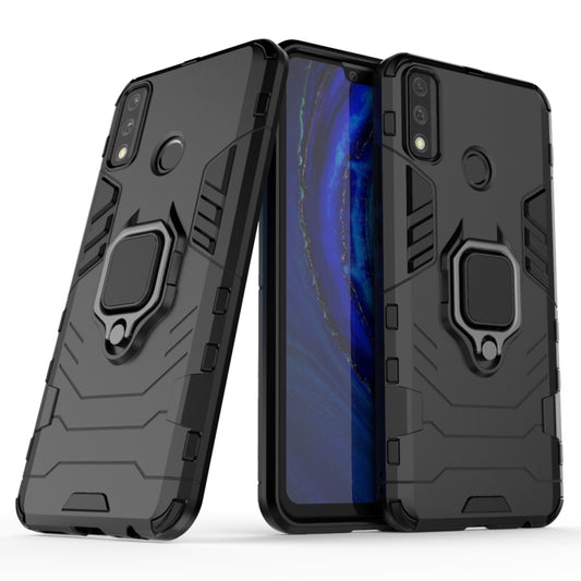 Shockproof protective phone case with TPU bumper and magnetic ring holder, black