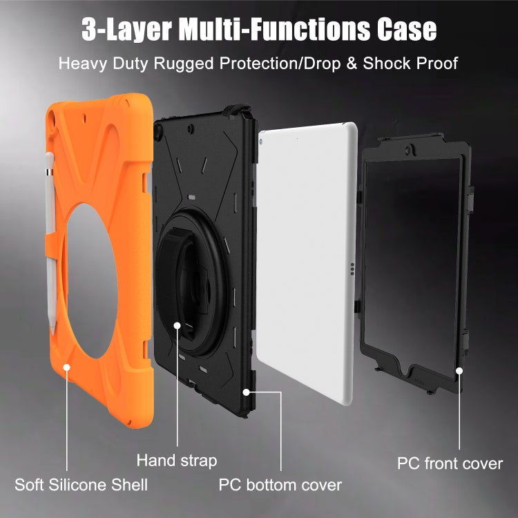 Orange 3-layer rugged tablet case with soft silicone shell and PC front and back covers