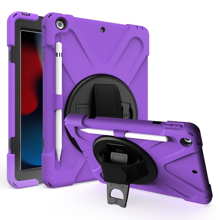 Shockproof tablet case in purple with rotating holder and pen slot
