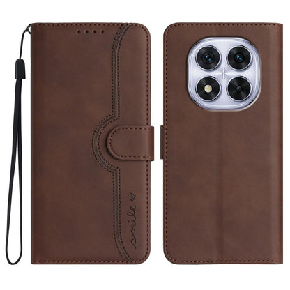 Brown leather-look phone folio case with wrist strap, front flap, and dual camera cutouts