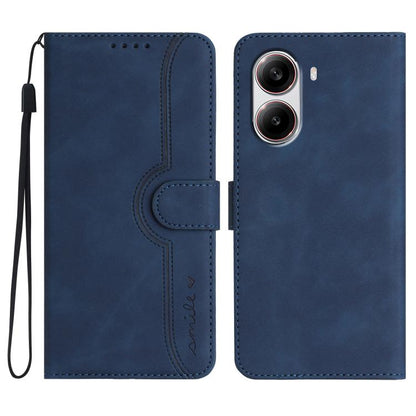 Blue leather-look phone folio case with wrist strap, front flap, and dual camera cutouts