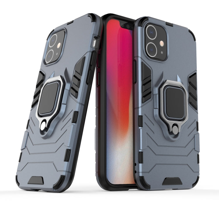 Shockproof phone case with magnetic ring holder, gray and red rugged TPU/PC style