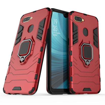 Shockproof phone case with magnetic ring holder, red shell with raised camera protection