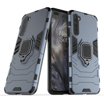 Shockproof TPU phone case with magnetic ring holder, light gray-blue armored back and bezel