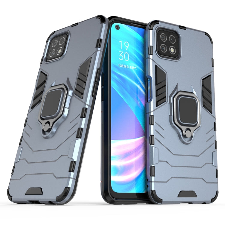 Shockproof protective phone case in gray with TPU edge and magnetic ring holder