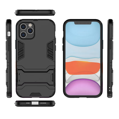 Shockproof phone case in black with front cover, side buttons, and camera openings