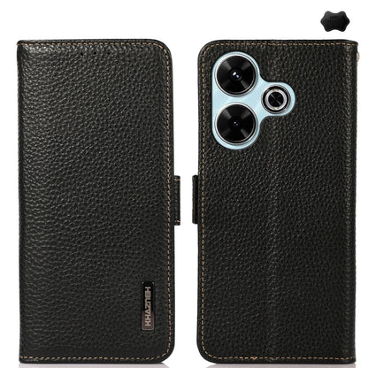 KHAZNEH Side-Magnetic Litchi Genuine Leather RFID Phone Case, For Redmi Note 17 4G Global 169.7mm, For Redmi Note 17 Pro+ 5G Global 163.4mm, For Redmi Note 17 Pro 5G Global 163.5mm, For Redmi K100 Pro Max/Poco F9 Ultra 5G                               ...