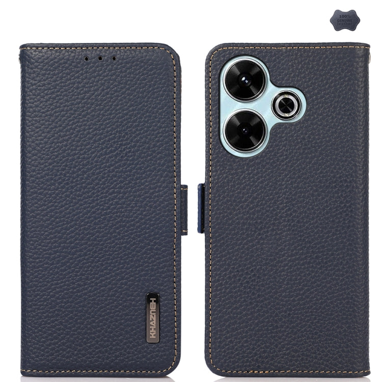 KHAZNEH Side-Magnetic Litchi Genuine Leather RFID Phone Case, For Redmi Note 17 4G Global 169.7mm, For Redmi Note 17 Pro+ 5G Global 163.4mm, For Redmi Note 17 Pro 5G Global 163.5mm, For Redmi K100 Pro Max/Poco F9 Ultra 5G                               ...