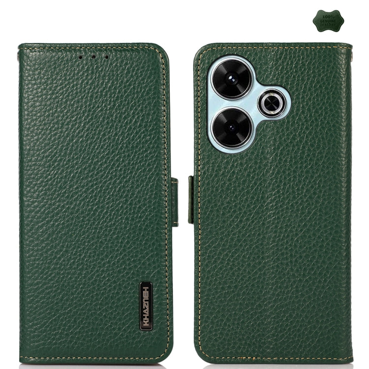 KHAZNEH Side-Magnetic Litchi Genuine Leather RFID Phone Case, For Redmi Note 17 4G Global 169.7mm, For Redmi Note 17 Pro+ 5G Global 163.4mm, For Redmi Note 17 Pro 5G Global 163.5mm, For Redmi K100 Pro Max/Poco F9 Ultra 5G                               ...