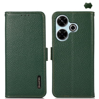 KHAZNEH Side-Magnetic Litchi Genuine Leather RFID Phone Case, For Redmi Note 17 4G Global 169.7mm, For Redmi Note 17 Pro+ 5G Global 163.4mm, For Redmi Note 17 Pro 5G Global 163.5mm, For Redmi K100 Pro Max/Poco F9 Ultra 5G                               ...
