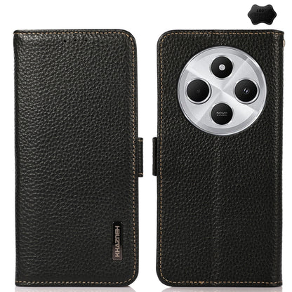 KHAZNEH Side-Magnetic Litchi Genuine Leather RFID Phone Case, For Redmi Note 17 4G Global 169.7mm, For Redmi Note 17 Pro+ 5G Global 163.4mm, For Redmi Note 17 Pro 5G Global 163.5mm, For Redmi K100 Pro Max/Poco F9 Ultra 5G                               ...