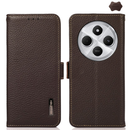 KHAZNEH Side-Magnetic Litchi Genuine Leather RFID Phone Case, For Redmi Note 17 4G Global 169.7mm, For Redmi Note 17 Pro+ 5G Global 163.4mm, For Redmi Note 17 Pro 5G Global 163.5mm, For Redmi K100 Pro Max/Poco F9 Ultra 5G                               ...