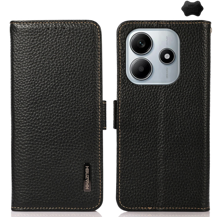 KHAZNEH Side-Magnetic Litchi Genuine Leather RFID Phone Case, For Redmi Note 17 4G Global 169.7mm, For Redmi Note 17 Pro+ 5G Global 163.4mm, For Redmi Note 17 Pro 5G Global 163.5mm, For Redmi K100 Pro Max/Poco F9 Ultra 5G                               ...