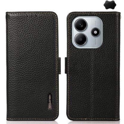 KHAZNEH Side-Magnetic Litchi Genuine Leather RFID Phone Case, For Redmi Note 17 4G Global 169.7mm, For Redmi Note 17 Pro+ 5G Global 163.4mm, For Redmi Note 17 Pro 5G Global 163.5mm, For Redmi K100 Pro Max/Poco F9 Ultra 5G                               ...