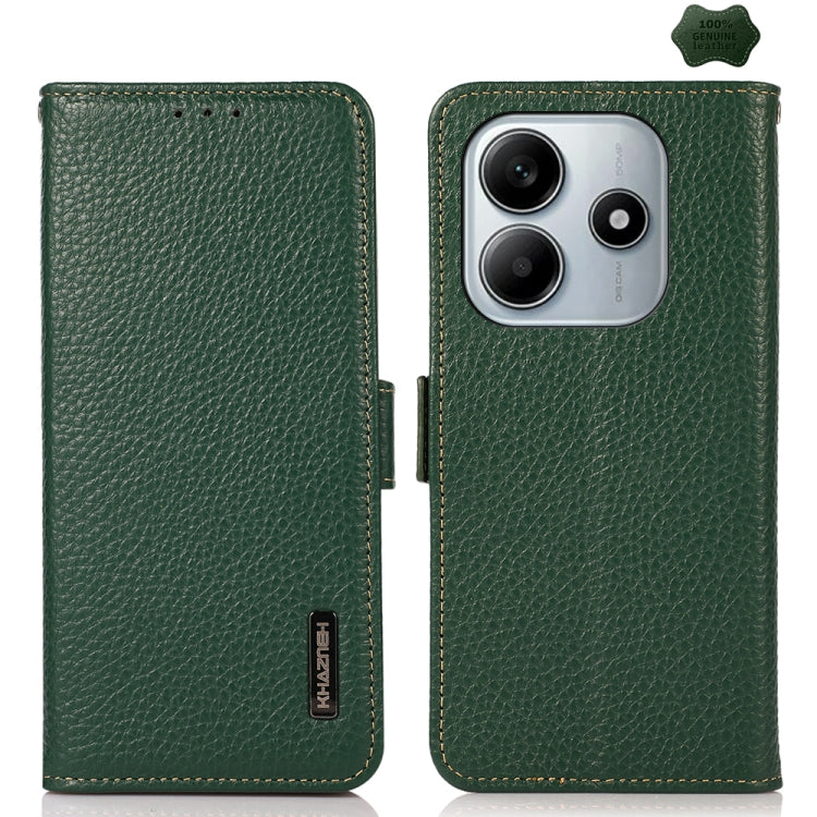 KHAZNEH Side-Magnetic Litchi Genuine Leather RFID Phone Case, For Redmi Note 17 4G Global 169.7mm, For Redmi Note 17 Pro+ 5G Global 163.4mm, For Redmi Note 17 Pro 5G Global 163.5mm, For Redmi K100 Pro Max/Poco F9 Ultra 5G                               ...