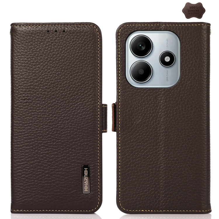 KHAZNEH Side-Magnetic Litchi Genuine Leather RFID Phone Case, For Redmi Note 17 4G Global 169.7mm, For Redmi Note 17 Pro+ 5G Global 163.4mm, For Redmi Note 17 Pro 5G Global 163.5mm, For Redmi K100 Pro Max/Poco F9 Ultra 5G                               ...