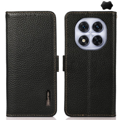 KHAZNEH Side-Magnetic Litchi Genuine Leather RFID Phone Case, For Redmi Note 17 4G Global 169.7mm, For Redmi Note 17 Pro+ 5G Global 163.4mm, For Redmi Note 17 Pro 5G Global 163.5mm, For Redmi K100 Pro Max/Poco F9 Ultra 5G                               ...