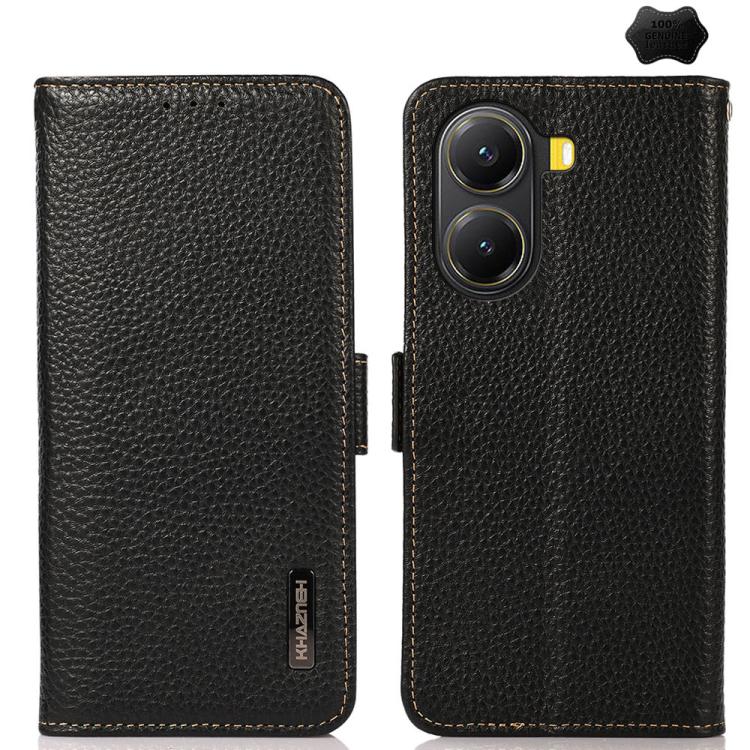 KHAZNEH Side-Magnetic Litchi Genuine Leather RFID Phone Case, For Redmi Note 17 4G Global 169.7mm, For Redmi Note 17 Pro+ 5G Global 163.4mm, For Redmi Note 17 Pro 5G Global 163.5mm, For Redmi K100 Pro Max/Poco F9 Ultra 5G                               ...