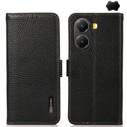 KHAZNEH Side-Magnetic Litchi Genuine Leather RFID Phone Case, For Redmi Note 17 4G Global 169.7mm, For Redmi Note 17 Pro+ 5G Global 163.4mm, For Redmi Note 17 Pro 5G Global 163.5mm, For Redmi K100 Pro Max/Poco F9 Ultra 5G                               ...