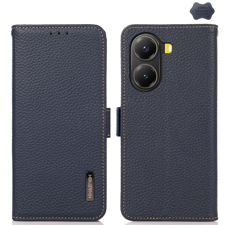 KHAZNEH Side-Magnetic Litchi Genuine Leather RFID Phone Case, For Redmi Note 17 4G Global 169.7mm, For Redmi Note 17 Pro+ 5G Global 163.4mm, For Redmi Note 17 Pro 5G Global 163.5mm, For Redmi K100 Pro Max/Poco F9 Ultra 5G                               ...