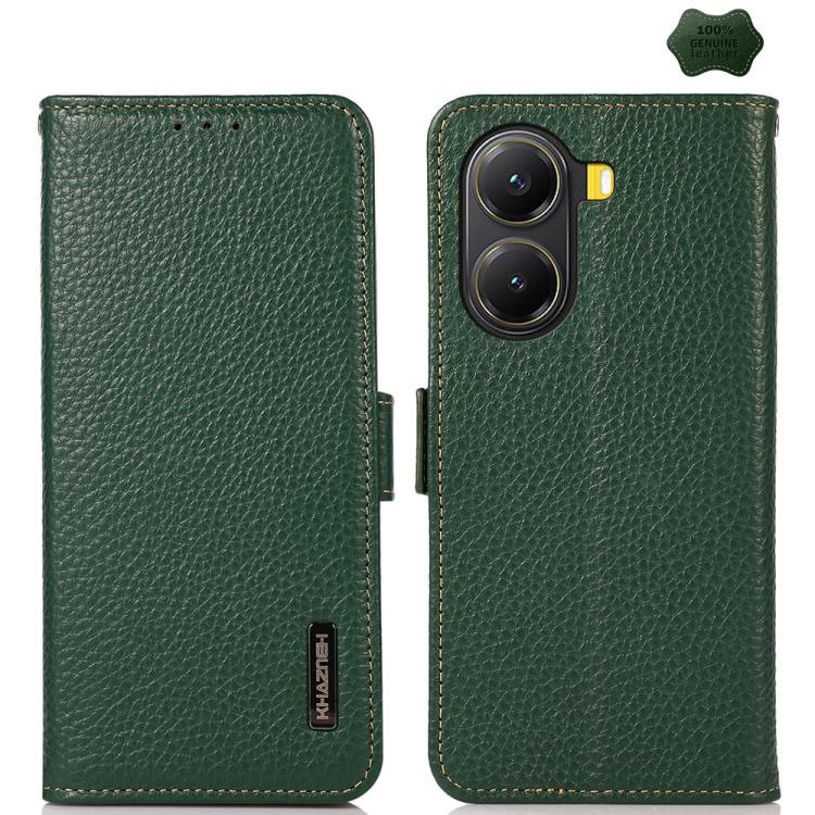 KHAZNEH Side-Magnetic Litchi Genuine Leather RFID Phone Case, For Redmi Note 17 4G Global 169.7mm, For Redmi Note 17 Pro+ 5G Global 163.4mm, For Redmi Note 17 Pro 5G Global 163.5mm, For Redmi K100 Pro Max/Poco F9 Ultra 5G                               ...