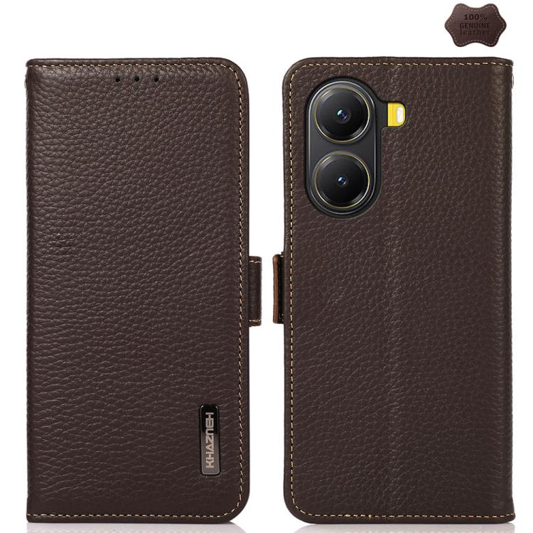 KHAZNEH Side-Magnetic Litchi Genuine Leather RFID Phone Case, For Redmi Note 17 4G Global 169.7mm, For Redmi Note 17 Pro+ 5G Global 163.4mm, For Redmi Note 17 Pro 5G Global 163.5mm, For Redmi K100 Pro Max/Poco F9 Ultra 5G                               ...