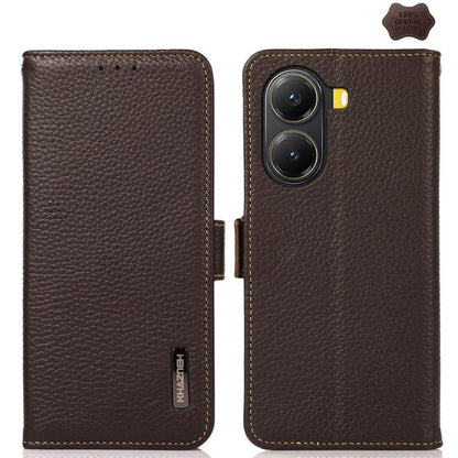 KHAZNEH Side-Magnetic Litchi Genuine Leather RFID Phone Case, For Redmi Note 17 4G Global 169.7mm, For Redmi Note 17 Pro+ 5G Global 163.4mm, For Redmi Note 17 Pro 5G Global 163.5mm, For Redmi K100 Pro Max/Poco F9 Ultra 5G                               ...