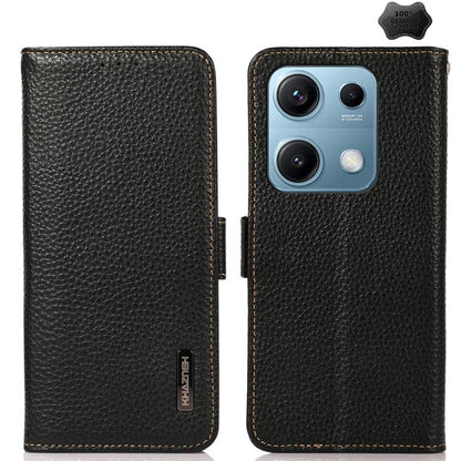 KHAZNEH Side-Magnetic Litchi Genuine Leather RFID Phone Case, For Redmi Note 17 4G Global 169.7mm, For Redmi Note 17 Pro+ 5G Global 163.4mm, For Redmi Note 17 Pro 5G Global 163.5mm, For Redmi K100 Pro Max/Poco F9 Ultra 5G                               ...