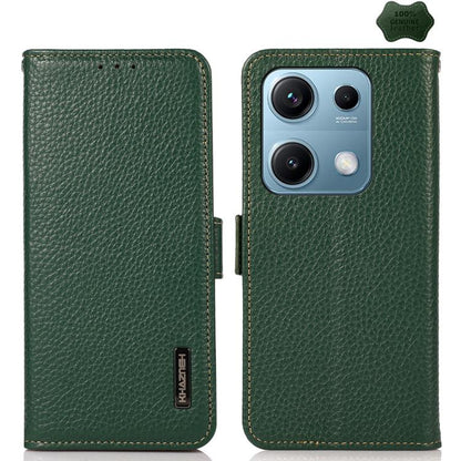KHAZNEH Side-Magnetic Litchi Genuine Leather RFID Phone Case, For Redmi Note 17 4G Global 169.7mm, For Redmi Note 17 Pro+ 5G Global 163.4mm, For Redmi Note 17 Pro 5G Global 163.5mm, For Redmi K100 Pro Max/Poco F9 Ultra 5G                               ...