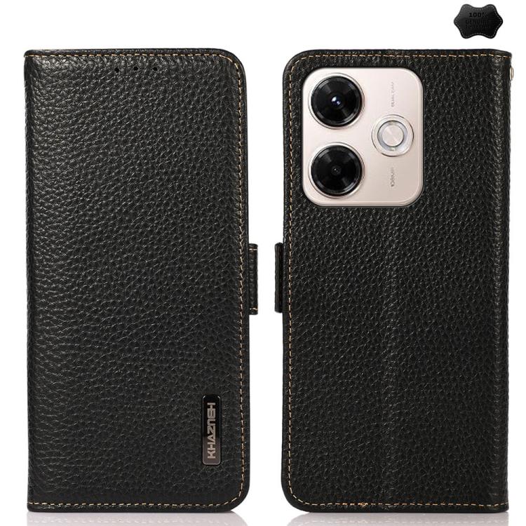 KHAZNEH Side-Magnetic Litchi Genuine Leather RFID Phone Case, For Redmi Note 17 4G Global 169.7mm, For Redmi Note 17 Pro+ 5G Global 163.4mm, For Redmi Note 17 Pro 5G Global 163.5mm, For Redmi K100 Pro Max/Poco F9 Ultra 5G                               ...