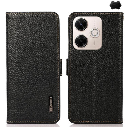 KHAZNEH Side-Magnetic Litchi Genuine Leather RFID Phone Case, For Redmi Note 17 4G Global 169.7mm, For Redmi Note 17 Pro+ 5G Global 163.4mm, For Redmi Note 17 Pro 5G Global 163.5mm, For Redmi K100 Pro Max/Poco F9 Ultra 5G                               ...