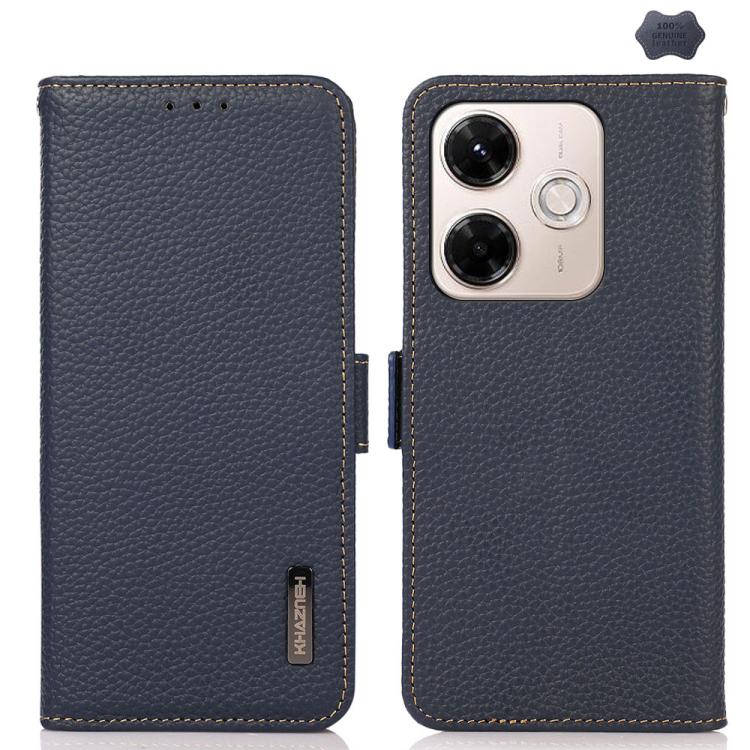 KHAZNEH Side-Magnetic Litchi Genuine Leather RFID Phone Case, For Redmi Note 17 4G Global 169.7mm, For Redmi Note 17 Pro+ 5G Global 163.4mm, For Redmi Note 17 Pro 5G Global 163.5mm, For Redmi K100 Pro Max/Poco F9 Ultra 5G                               ...