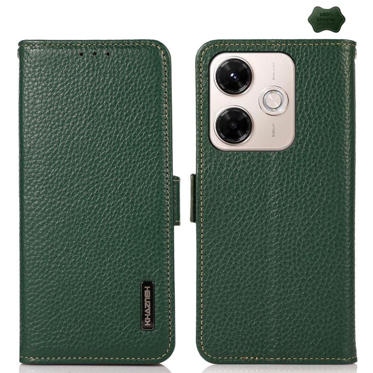 KHAZNEH Side-Magnetic Litchi Genuine Leather RFID Phone Case, For Redmi Note 17 4G Global 169.7mm, For Redmi Note 17 Pro+ 5G Global 163.4mm, For Redmi Note 17 Pro 5G Global 163.5mm, For Redmi K100 Pro Max/Poco F9 Ultra 5G                               ...