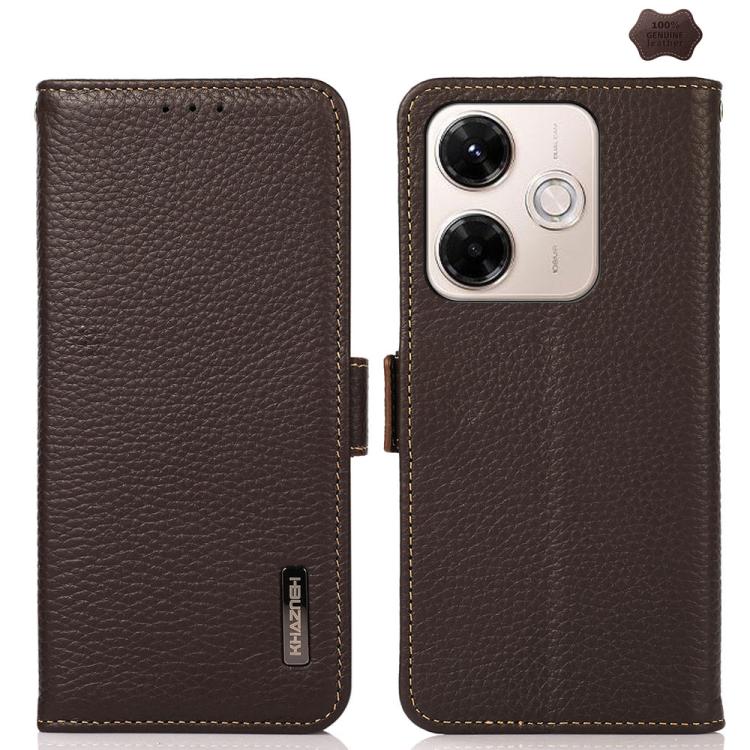 KHAZNEH Side-Magnetic Litchi Genuine Leather RFID Phone Case, For Redmi Note 17 4G Global 169.7mm, For Redmi Note 17 Pro+ 5G Global 163.4mm, For Redmi Note 17 Pro 5G Global 163.5mm, For Redmi K100 Pro Max/Poco F9 Ultra 5G                               ...