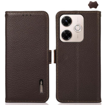KHAZNEH Side-Magnetic Litchi Genuine Leather RFID Phone Case, For Redmi Note 17 4G Global 169.7mm, For Redmi Note 17 Pro+ 5G Global 163.4mm, For Redmi Note 17 Pro 5G Global 163.5mm, For Redmi K100 Pro Max/Poco F9 Ultra 5G                               ...
