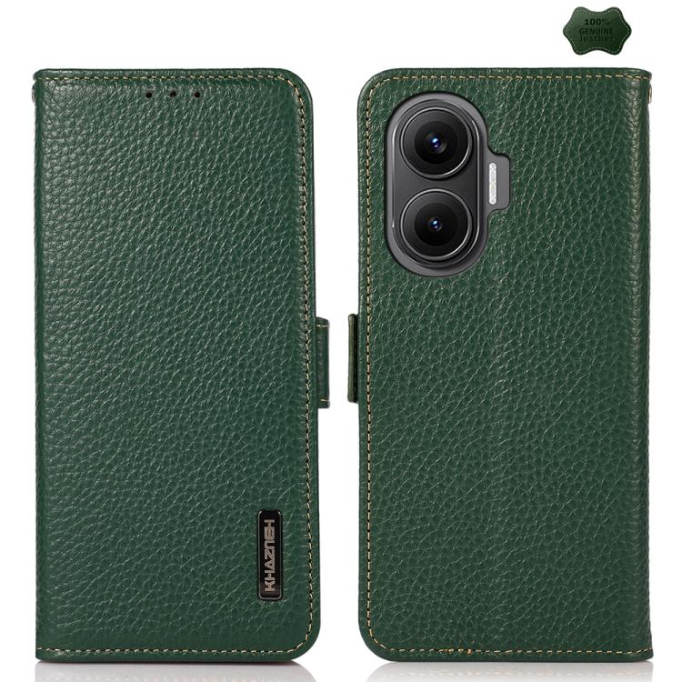 KHAZNEH Side-Magnetic Litchi Genuine Leather RFID Phone Case, For Redmi Note 17 4G Global 169.7mm, For Redmi Note 17 Pro+ 5G Global 163.4mm, For Redmi Note 17 Pro 5G Global 163.5mm, For Redmi K100 Pro Max/Poco F9 Ultra 5G                               ...
