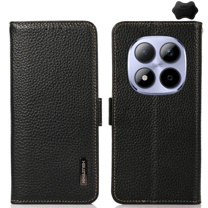 KHAZNEH Side-Magnetic Litchi Genuine Leather RFID Phone Case, For Redmi Note 17 4G Global 169.7mm, For Redmi Note 17 Pro+ 5G Global 163.4mm, For Redmi Note 17 Pro 5G Global 163.5mm, For Redmi K100 Pro Max/Poco F9 Ultra 5G                               ...
