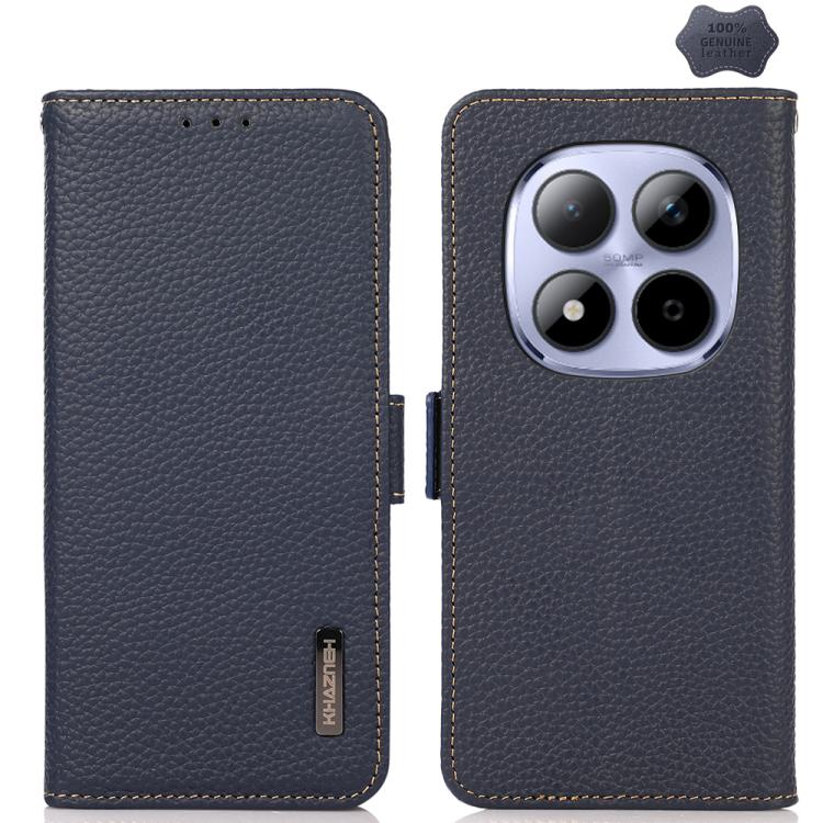 KHAZNEH Side-Magnetic Litchi Genuine Leather RFID Phone Case, For Redmi Note 17 4G Global 169.7mm, For Redmi Note 17 Pro+ 5G Global 163.4mm, For Redmi Note 17 Pro 5G Global 163.5mm, For Redmi K100 Pro Max/Poco F9 Ultra 5G                               ...