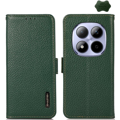 KHAZNEH Side-Magnetic Litchi Genuine Leather RFID Phone Case, For Redmi Note 17 4G Global 169.7mm, For Redmi Note 17 Pro+ 5G Global 163.4mm, For Redmi Note 17 Pro 5G Global 163.5mm, For Redmi K100 Pro Max/Poco F9 Ultra 5G                               ...