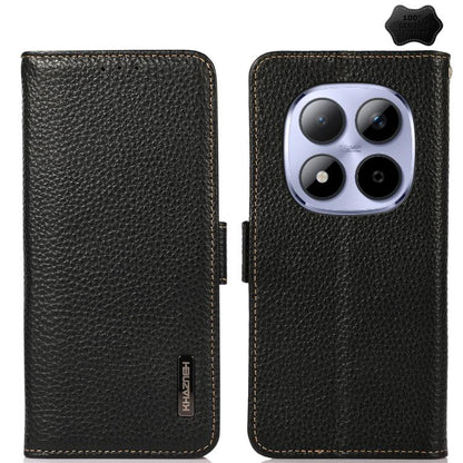 KHAZNEH Side-Magnetic Litchi Genuine Leather RFID Phone Case, For Redmi Note 17 4G Global 169.7mm, For Redmi Note 17 Pro+ 5G Global 163.4mm, For Redmi Note 17 Pro 5G Global 163.5mm, For Redmi K100 Pro Max/Poco F9 Ultra 5G                               ...
