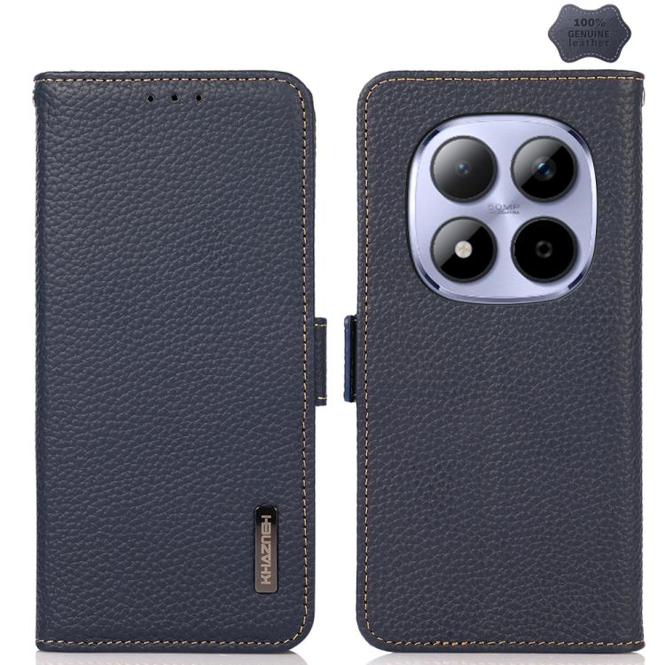 KHAZNEH Side-Magnetic Litchi Genuine Leather RFID Phone Case, For Redmi Note 17 4G Global 169.7mm, For Redmi Note 17 Pro+ 5G Global 163.4mm, For Redmi Note 17 Pro 5G Global 163.5mm, For Redmi K100 Pro Max/Poco F9 Ultra 5G                               ...